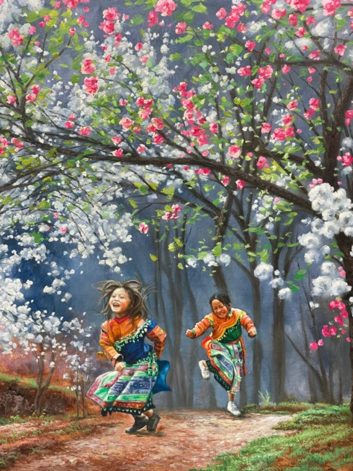 tranh vui đùa sắc xuân